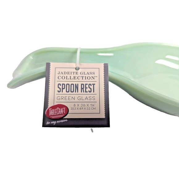 TableCraft Jadeite Collection Green Glass Spoon Rest 8-in Utensil Holder Gift - Picture 3 of 5